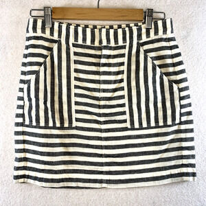 Womens Linen Blend Striped Mini‎ Skirt Sz 4 New England Coastal Preppy Parisian